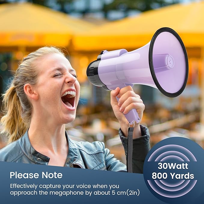 30 Watt Power Portable Megaphone Bullhorn Speaker Voice, Siren/Alarm and 240S Recording with Volume Control and Strap