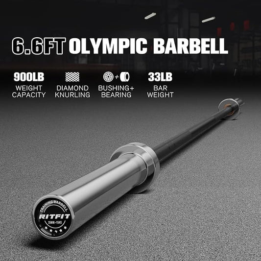 RITFIT 7FT Olympic Barbell for Strength and Weightlifting Training - 2 Inch Olympic Bar for Squat, Deadlift, Bench Press, Curl, Overhead Press - 500lbs/1000lbs/1500lbs Capacity