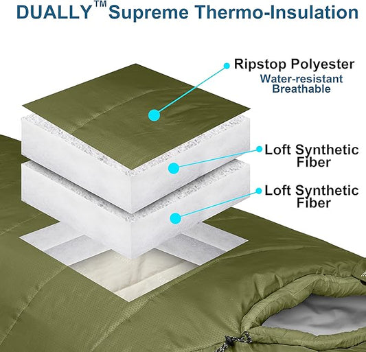 0 Degree Mummy Sleeping Bags for Adults Camping | XXL Big and Tall 3-4 Season Warm Cool | Cold Weather Winter Sleeping Bag w. Compression Sack Youth | Side Sleeper Friendly