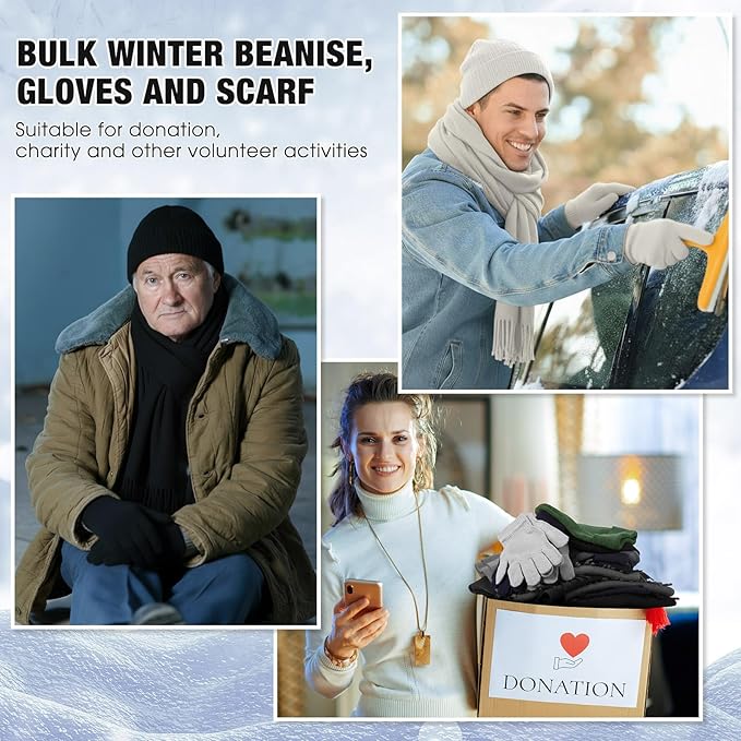Unittype 300 Pcs Winter Homeless Care Supplies Bulk - Beanies Caps Gloves Scarves Set for Community Charity Church Donation