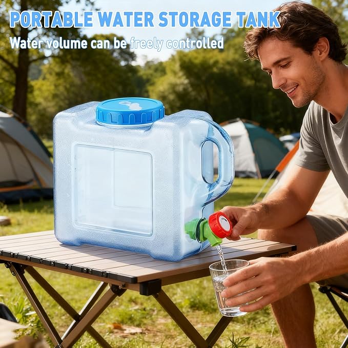 1.3 Gallon Water Jug,Camping Water Container with Spigot,BPA-Free with Cleaning,Brush Transparent Tank Portable,Suitable for Outdoor Camping and Hiking,Blue