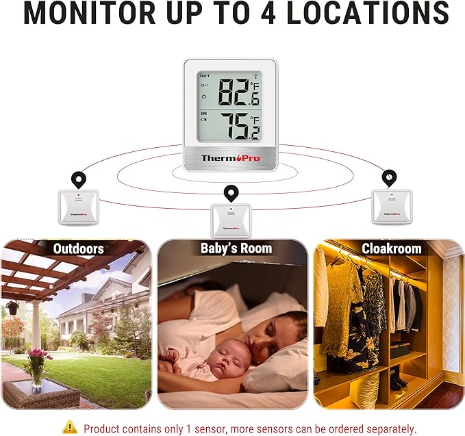 ThermoPro 500FT Indoor Outdoor Thermometer Wireless, Outdoor Thermometers for Patio with Temperature Sensor, Outside RoomThermometer for House Home Reptile Baby Room Temperature Monitor