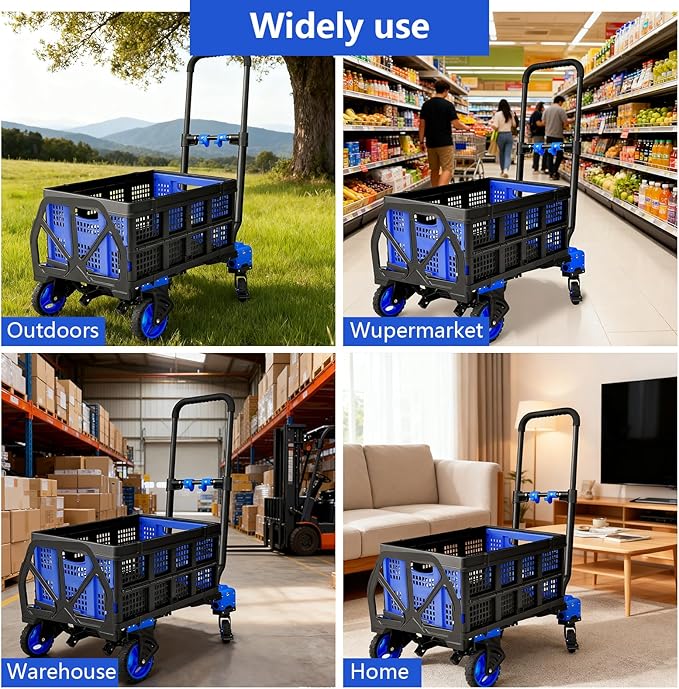 2 in 1 Hand Truck Dolly Foldable, 330LB Folding Hand Truck Heavy Duty Carrying, Folding Hand Cart with Retractable Handle Dolly Cart for Moving