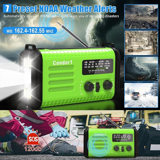 20000mah Emergency Radio, Solar Hand Crank Portable AM FM NOAA Radios, Rechargeable Battery, SOS Alarm, Flashlight, Reading Lamp for Home Outdoor Emergency