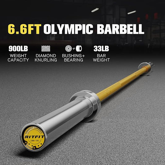 RITFIT 7FT Olympic Barbell for Strength and Weightlifting Training - 2 Inch Olympic Bar for Squat, Deadlift, Bench Press, Curl, Overhead Press - 500lbs/1000lbs/1500lbs Capacity