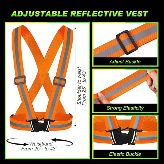 Hercicy 20 Pcs Reflective Vest High Visibility Safety Vests, Adjustable Running Gear Straps Lightweight Reflector for Construction (Green,Orange)
