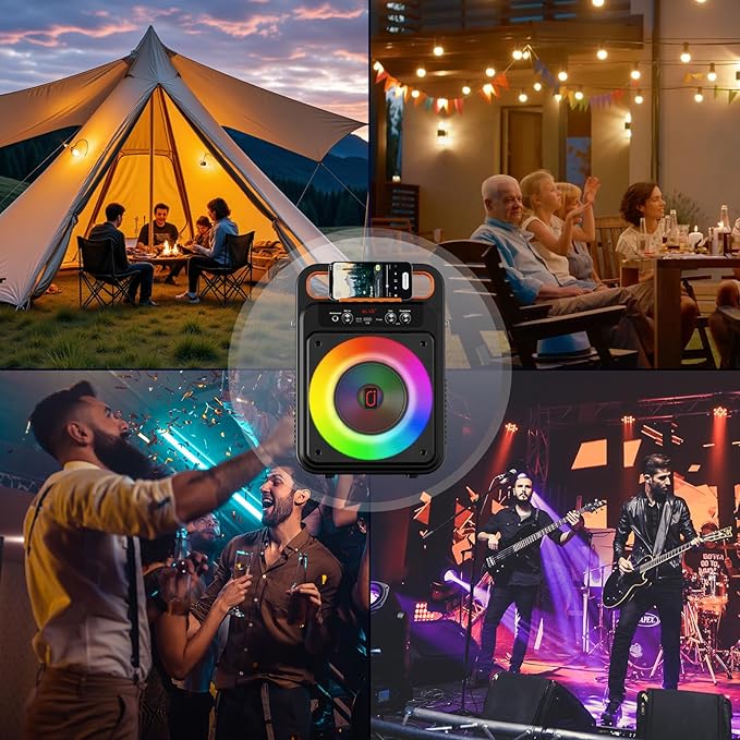 JYX Karaoke Machine with 2 Wireless Microphones, Portable Bluetooth Karaoke Speaker for Adults, PA System Speaker with LED Lights Support REC/USB/AUX/TF for Outdoors Home Party (MS79)
