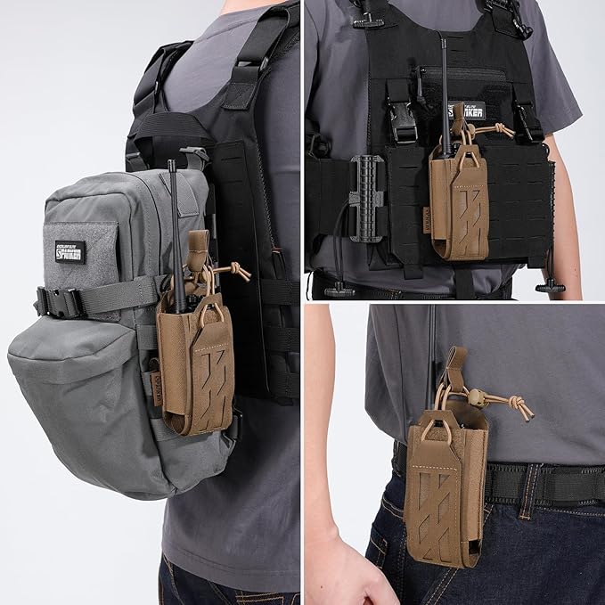 EXCELLENT ELITE SPANKER Tactical Universal Radio Holster Holder Molle Radio Pouch Adjustable for Duty Belt,Vest for Two Ways Walkie Talkie