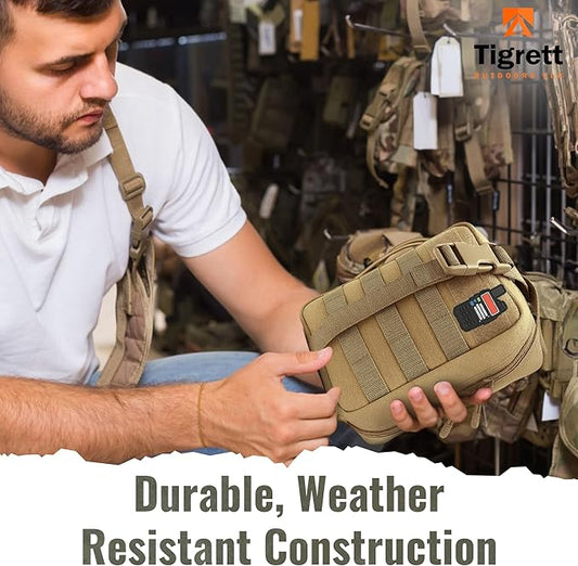 Ham Radio Go Bag in Coyote Colour with Tear-Away Hook and Loop Back - Molle Compatible, Multi-Pocket Design for Radios, Cables, and Gear