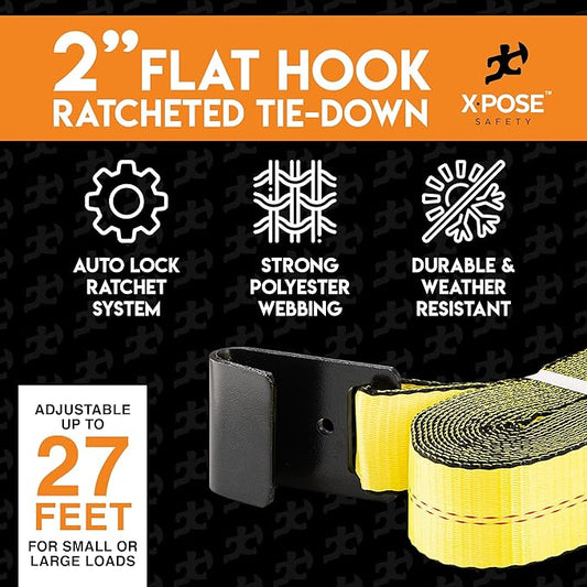 Ratchet Straps Heavy Duty 2" x 27' – 10,000 lbs Break Strength Tie Down Straps with Flat Hooks, Ratcheting Cargo Straps for Truck, Trailer, Kayak, Motorcycle & Moving – 10 Pack