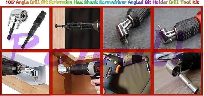 105°Angle Drill Bit Extension Hex Shank Screwdriver Angled Bit Holder Drill Tool Kit For Drill or Driver 1/4" Socket Adapter 