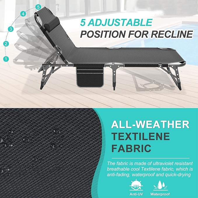 ABORON Patio Lounge Chair, Folding Guest Bed Cot for Adults, 500LB Heavy-Duty Capacity, Portable Extra Bed with Comfort Mat, Quick Fold Design for Indoor Guest Stays & Temporary Use