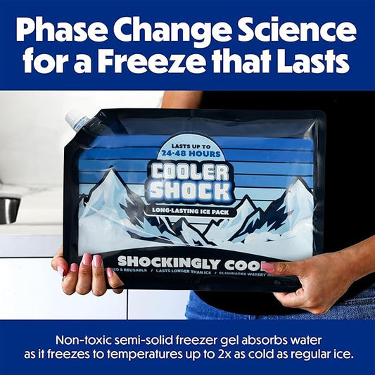 Cooler Shock Reusable Ice Packs for Cooler - Long Lasting Cold Freezer Packs for Coolers and Lunch Boxes - Cooler Ice Packs for Camping Gear, Fishing, Road Trips, Beach Must Haves