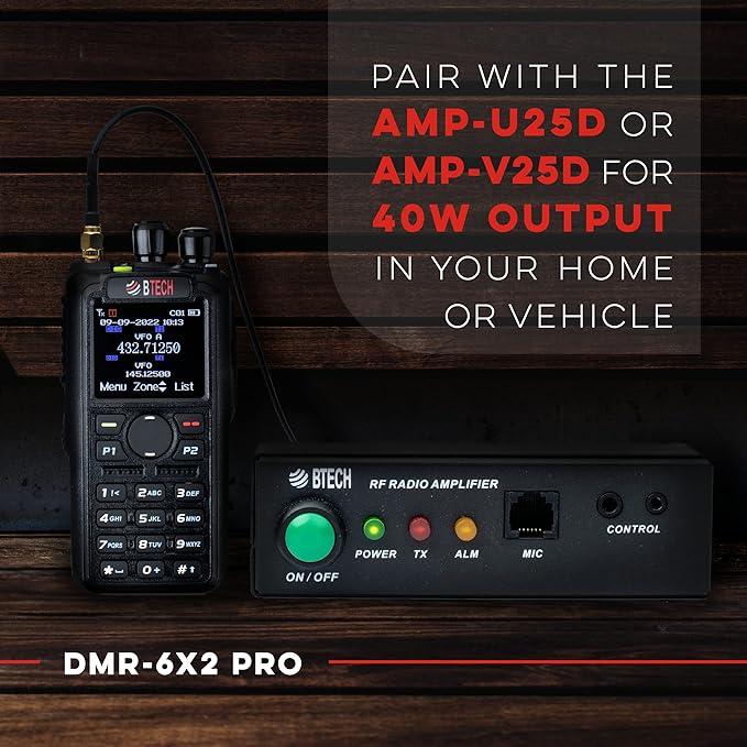 BTECH DMR-6X2 PRO DMR & Analog Two-Way Radio (Bluetooth + GPS) USB-C Battery – 7W VHF/UHF (136-174MHz & 400-480MHz), Encryption, Talker Alias, APRS, Roaming, Voice Recording, with Accessory Kit