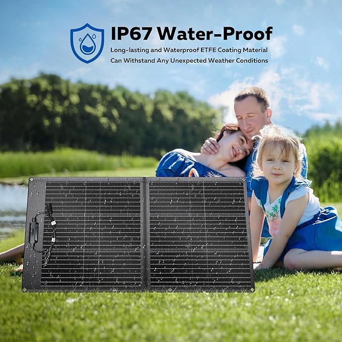 100W Portable Solar Panel for Power Station, 24% High Efficiency ETFE Foldable Solar Panel Charger, XT60, MC4 Output, IP68 Waterproof, for Outdoor Camping, RV, Emergency Power Supply
