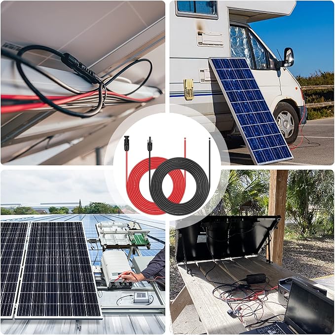 iGreely 20 Feet 12AWG Solar Extension Cable with Solar Panel Female and Male Connector Solar Panel Adapter 12 Gauge (20FT Red + 20FT Black)