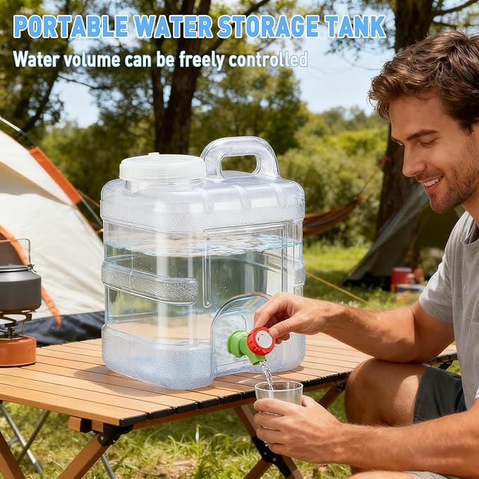 2.6 Gallon Water Jug,Camping Water Container with Spigot,BPA-Free with Cleaning,Brush Transparent Tank Portable,Suitable for Outdoor Camping and Hiking,White