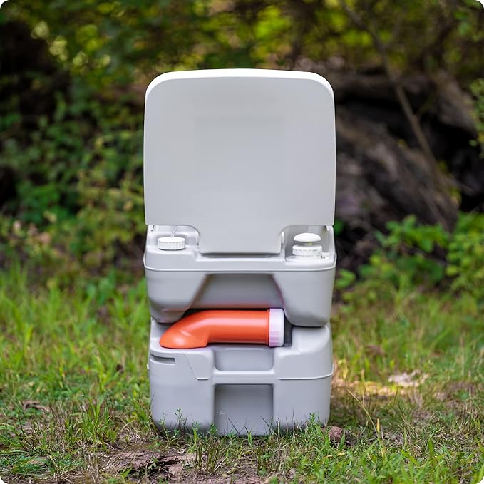 Alpcour Portable Toilet – Compact Indoor & Outdoor Commode w/Travel Bag for Camping, RV, Boat – Piston Pump Flush, Built-in Pour Spout & Washing Sprayer for Easy Cleaning
