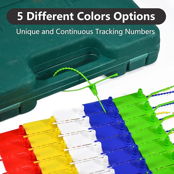 100 Plastic Security Seals Numbered Zip Ties Pull Tite Safety Tags Tear-Off Security Tags Secure Anti-Tamper Tags for Fire Extinguisher, Clothes, Bags (Green)
