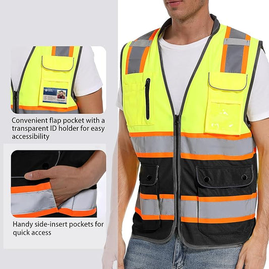 Reflective Safety Vest for Men and Women - High Visibility Construction Vest - Dual Tone Reflective Strips