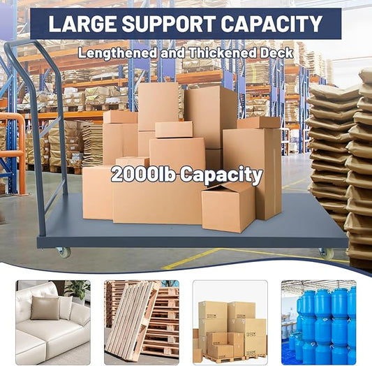 Heavy Duty Platform Truck, 60"x30" Flatbed Cart, 2000 lbs Capacity Steel Flat Dolly with Swivel Wheels, Industrial Utility Push Cart for Warehouse, Luggage, and Moving