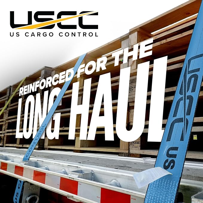 US Cargo Control 4" x 30' Winch Straps with Twisted Sewn Loops (2-Pack), 5,400 LBS Working Load Limit, Heavy Duty Flatbed Tie Downs, Blue 4 Inch Straps for Flatbed Trailers and Trucks