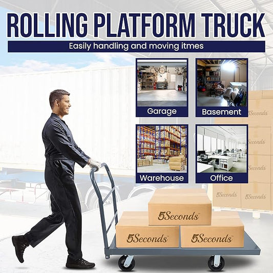 5Seconds Industrial Platform Truck - Heavy Duty 48' X 24' Flatbed Cart with 2000lb Capacity, 6" Swivel Wheels with 6 Pairs Work Gloves