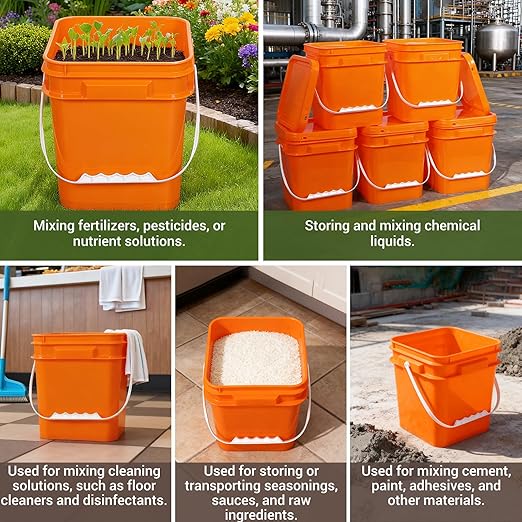 ASEVAT Orange 3.5 Gallon Bucket with Lid, Square Food Grade Storage Containers with Lids, Pail Container with Handle, Bucket for Cleaning Heavy-Duty Extra Durable BPA Free