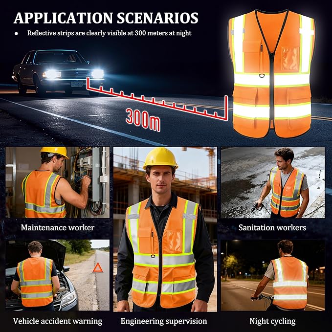 Custom Safety Vest with Logo, High Visibility Reflective Personalized Vest with Pockets and Zipper for Men Women Work