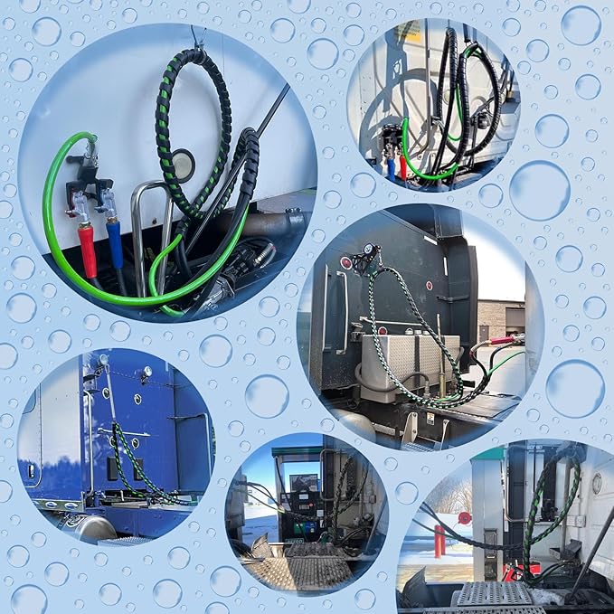 15ft 3 in 1 ABS & Power Air Line Hose with Glad Hand Hex Grip & Rubber Seals for Tractor Trailer Semi Truck
