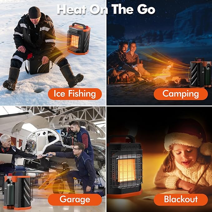 Fitfirst Portable Propane Heater - 9000 BTU Outdoor Tent Heater for Camping, 2 Heat Settings & Tip-Over/ODS Protection, Essential for Patio, RV, Garage, Ice Fishing, Hunting, Power Outage
