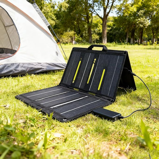 25W ETFE Foldable Solar Panel Ultra Thin Monocrystalline Portable Solar Charger with Innovative 5 Fold Design for Outdoor Camping, Hiking, Travel, Smartphones, USB Devices