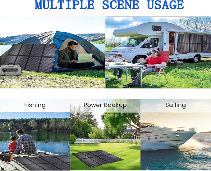 1000W Portable Solar Panel, 72V Foldable Solar Panel 25.8% High Efficiency IP68 Waterproof with 10ft 4-in-1 Cable and 10×DC Adapter for Power Station Camping RV