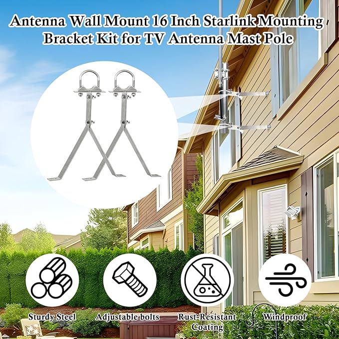 XRDS-RF Antenna Wall Mount 16 Inch Heavy-Duty Stand Off Wall Mast Mount Windproof Antenna Mounting Bracket for TV Antenna Mast (2-Leg + 2-Leg)