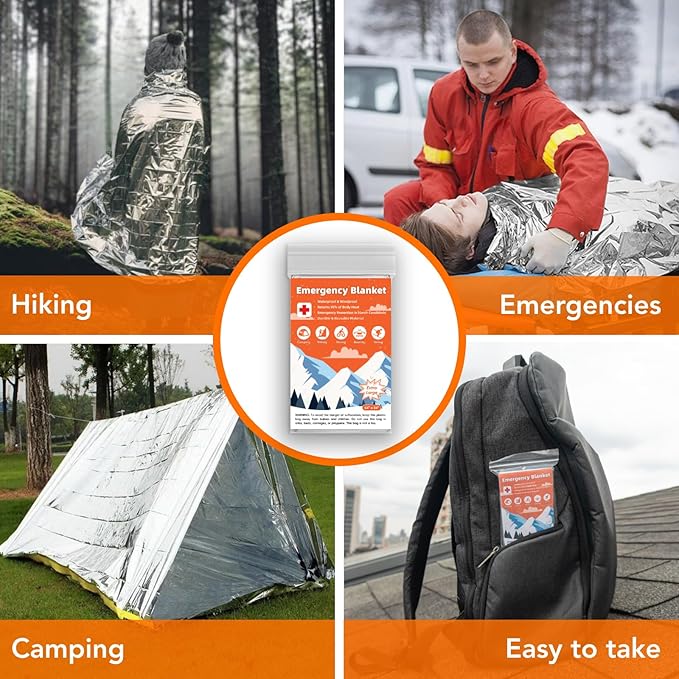 6 Pack Emergency Thermal Blanket Survival, 84” x 64” Extra Large Mylar Blankets for Outdoor, Space Blanket, Silver Foil for Survival, Survival Kit Camping Blankets, Body Warmer, Hiking