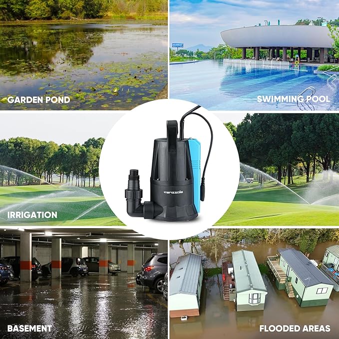 Sump Pump, 1/3 HP 1850GPH Automatic Submersible Utility Water Pump, Portable Electric Low Level Drain Water Removal Pump with Sensor Switch for Swimming Pool Basement Garden Pond Draining