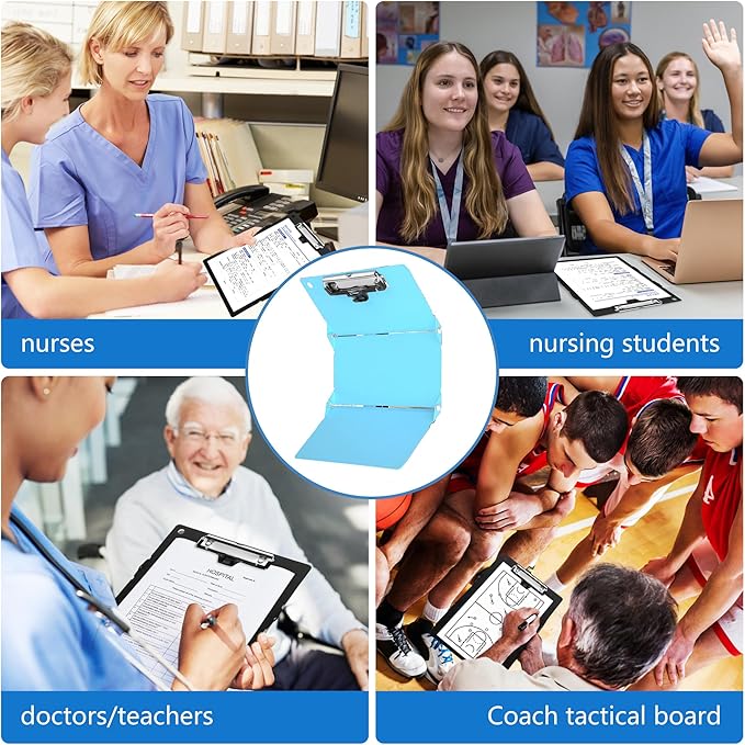 Nursing Foldable Medical Clipboard, Edition Cheat Sheets Lithium 3 Layers Foldable Clipboards Nursing Pocket Size Profile Clip Nurse Clipboards Notepad for Nurses Students and Doctors, Light Blue