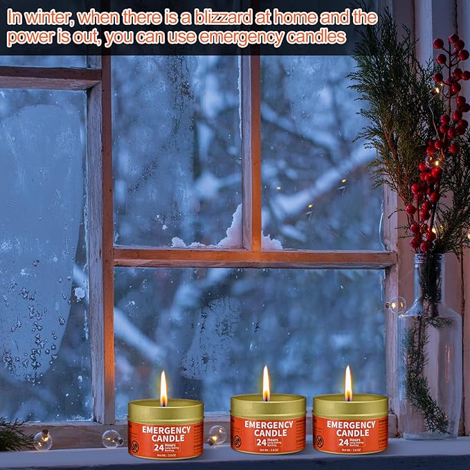 Chuarry 24 Pcs Emergency Candle Bulk 24 Hours Long Burning Survival Soy Wax Candles for Power Outages Survival Camping Hunting Outdoor Activities(Orange)