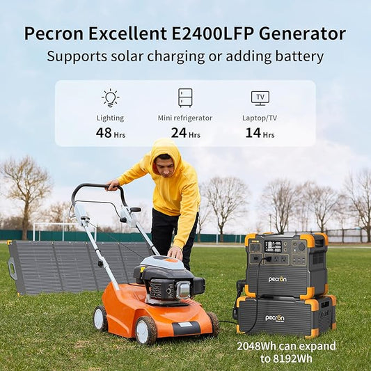 Pecron E2400LFP Power Station with 3072Wh Extra Battery and 200W Solar Panel*2, 2048Wh Solar Generator for RV Travel, Camping, Home Use, CPAP, 2400W AC/100W USB-C Output