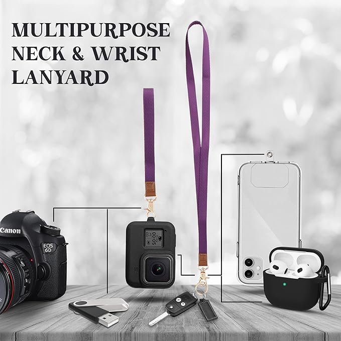 2-in-1 ID Badge Holder & Lanyard Wallet - Multi-Use Womens Small Wallet with Removable Wristlet & Neck Lanyard, Clear Window, 5 Card Slots, Phone Holder, Ring Keychain - Deep Purple