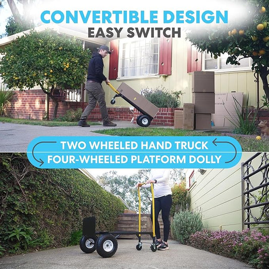 SIMPLI-Magic 2 in 1 Convertible Hand Truck and Dolly, 800LBS – Heavy-Duty Moving Dolly Cart with 10" Flat Free Rubber Wheels & Handle