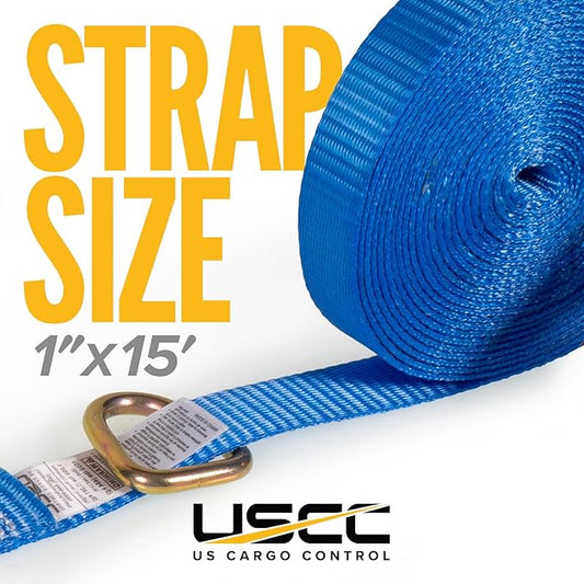 US Cargo Control J Hook Ratchet Straps 1" x 15' (4-Pack), 1 Inch Ratchet Straps with Double J-Hooks & D-Rings, 1,320 LBS Break Strength, Versatile Cargo Tie Downs for Pickup Trucks, Trailers, & More