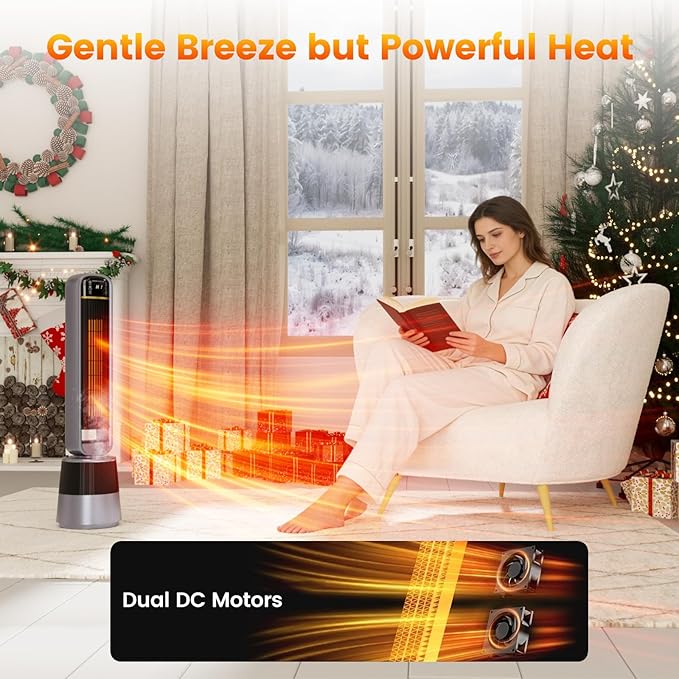VCJ 36" Space Heaters, 1500W 12H Timer Electric Heater for Indoor Use, Remote, 150° Oscillation, Water Mist, Overheat & Tip-Over Protection, Quiet Portable Tower Heater for Bedroom Living Room Garage