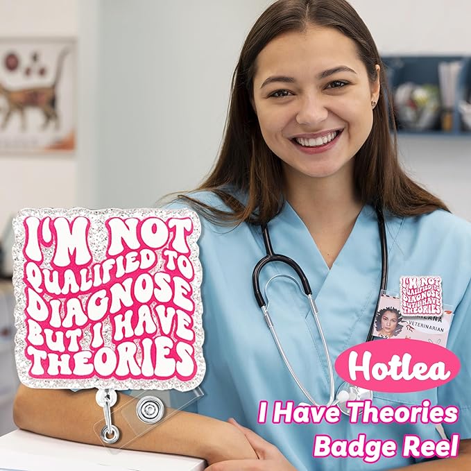 I'm Not Qualified To Diagnose But I Have Theories Badge Reel with Alligator Clip Funny ID Badge Holders Cute RN LPN CNA MA PCT Badge Buddy Healthcare Medical Students Nurse Accessories for Work