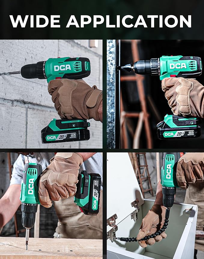 DCA Cordless Drill Set, 354 in-lbs Torque, 3/8" Keyless Chuck, Electric Power Drill with 2.0Ah Battery and Charger,18+1 Position,25-Piece 20V Drill Driver Kit, ADJZ2035