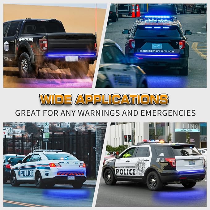 XRIDONSEN 48 inch Tailgate Blue Emergency Lights Strip 288 LED Tail/Rear Window Strobe Light Strip Firefighter Police Lights Flashing Warning Hazard Safety Caution for Vehicles Trucks Pickup POV SUV