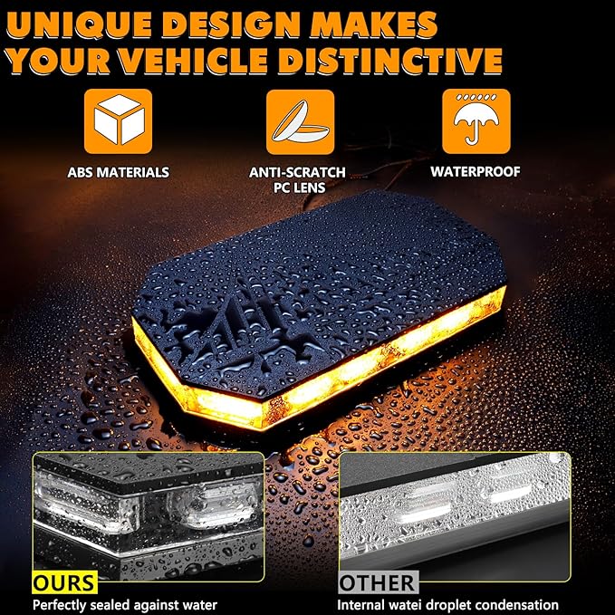 14 Inch 20 Modes 102LED Rooftop Magnetic Strobe Lights, Emergency Traffic Warning Flashing Beacon Light Bar with Controller for Trucks, Cars, Vehicles and Snowplows, Amber/White