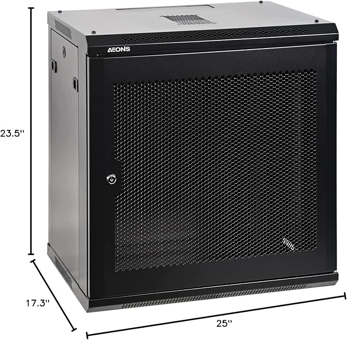 12U Professional Wall Mount Network Server Cabinet Enclosure 19-Inch IT Network Rack Meshed Door Low-Profile Black