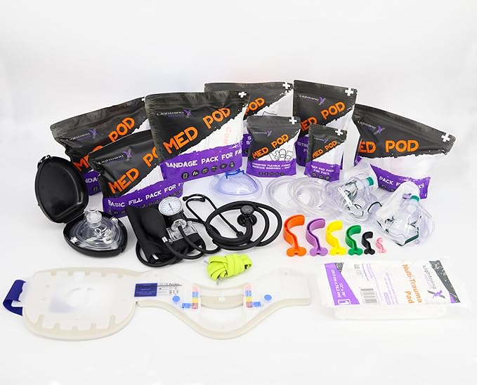 Lightning X Custom Embroidered Trauma Kit & Large EMT Bag w/ 250+ First Aid Supplies & Customized Name Patch | Purple