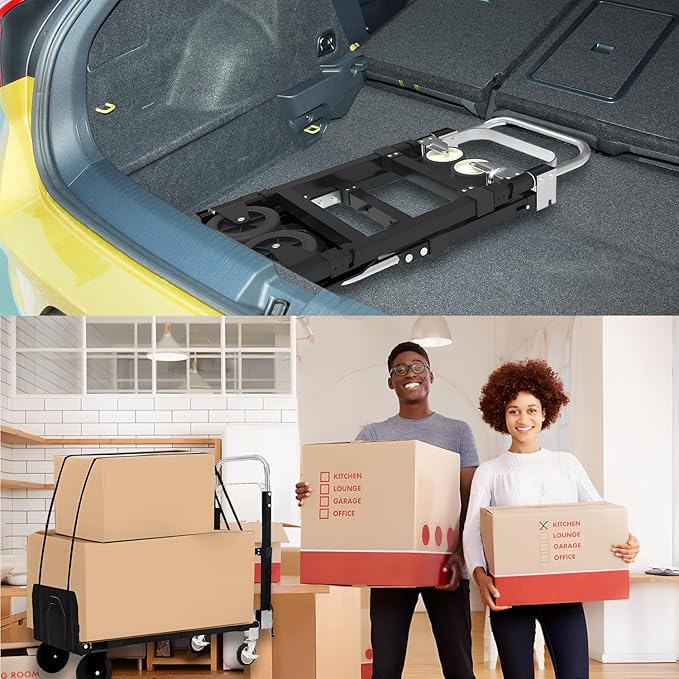 SST Upgraded Folding Hand Truck Dolly Cart, 660 LB Heavy Duty Luggage Cart, 3 in 1 Folding Hand Cart with Wheels and Bungee Cords for Moving Travel Shopping Airport Office